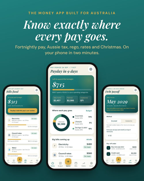 Aussie Money Planner app on three phones